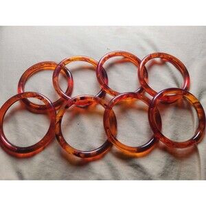 8 Vtg Mid-Century Amber Faux Tortoise Lucite Stacking Bangle Bracelets Set 2.5”
